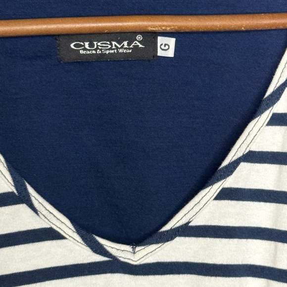 Cusma Swim Cover-Up Beach V-Neck Navy Stripe Nautical Size Large - Picture 5 of 6